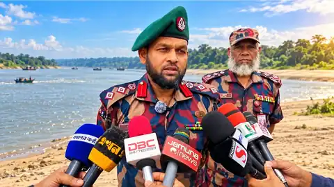 সোমেশ্বরী নদীর পাড়ে বিজিবি সদস্য ও মাইক—প্রতীকী ছবি