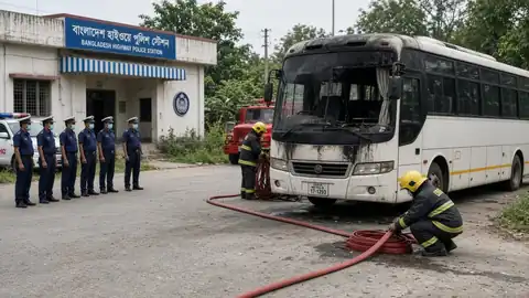 ফরিদপুর হাইওয়ে থানায় পোড়া বাস