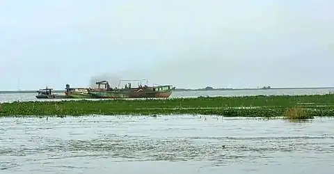 খালিয়াজুরী হাওরে বজ্রপাতে হাঁসের খামারি নিহত—হাওরে বালুবাহী নৌকা