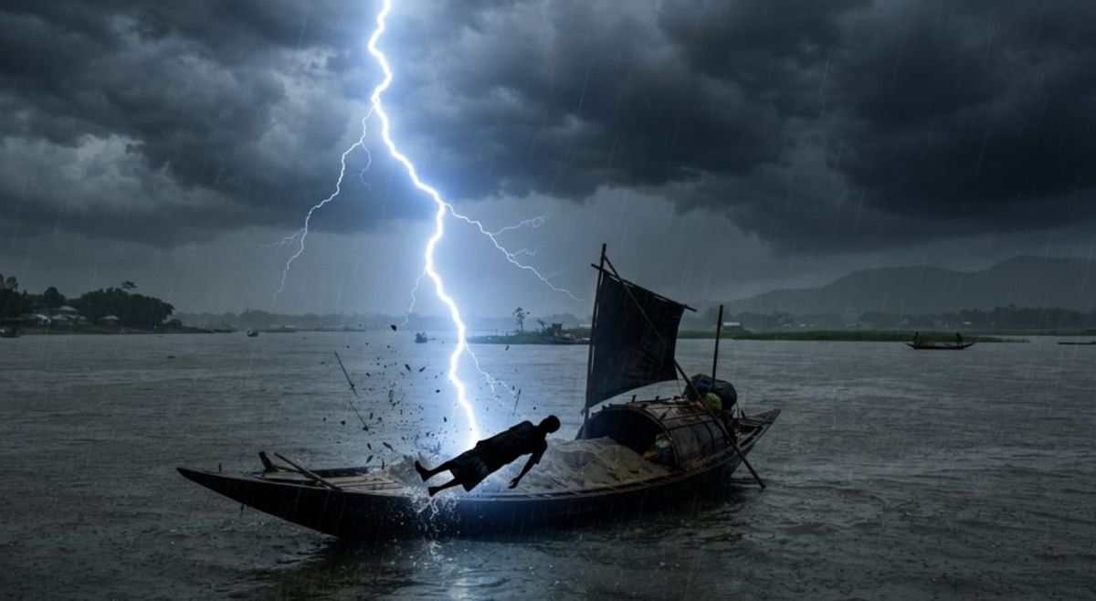 তাহিরপুর হাওরে বজ্রপাতে নৌশ্রমিক নিহত—বালুর নৌকায় আঘাত